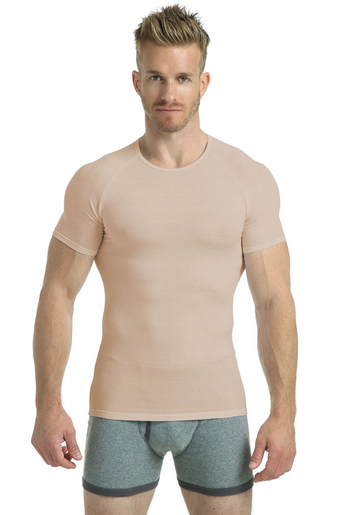 Tan Undershirts That Stay Hidden Under White Shirts | UndershirtGuy